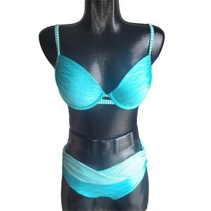 La Vie En Rose Aqua and White Bikini Set Size M